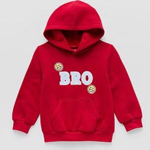 Okie Dokie Red Hoodie with Emoji and 'BRO' Design